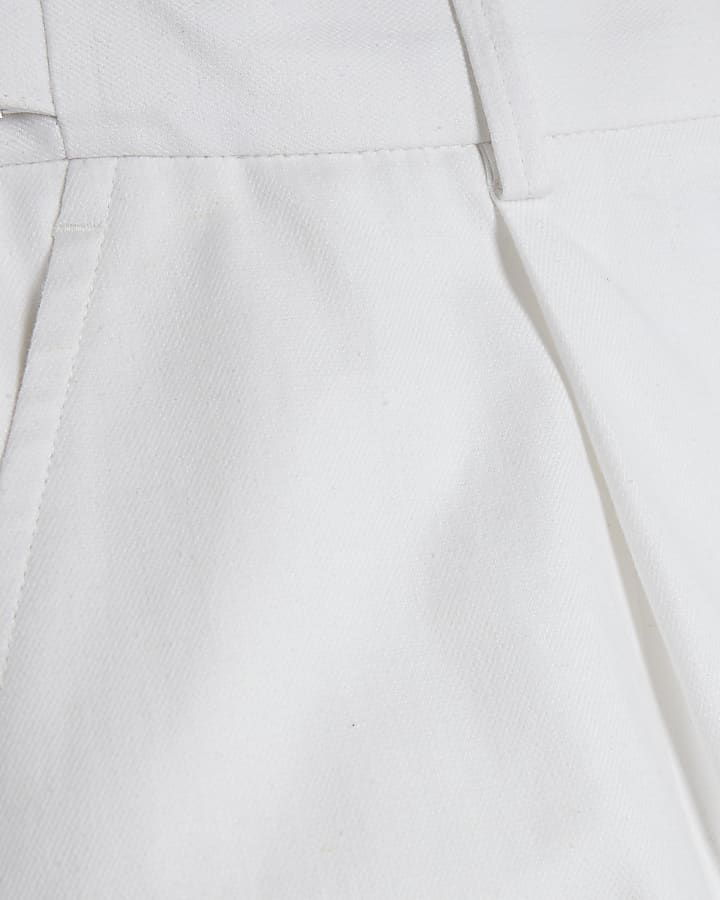 White Linen Blend Relaxed Fit Trousers