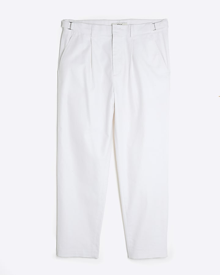 White Linen Blend Relaxed Fit Trousers