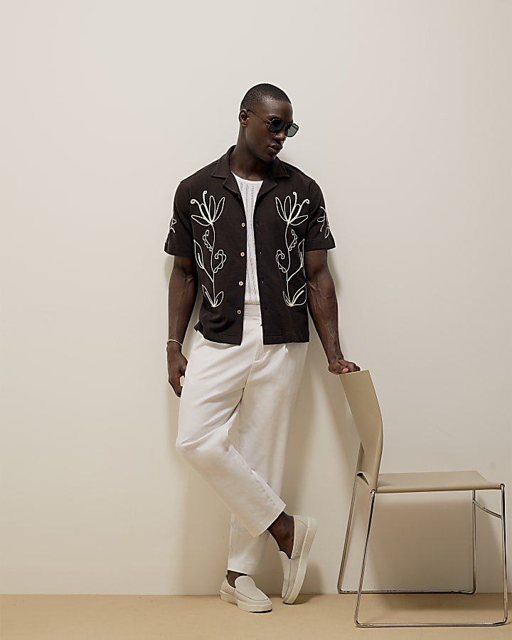 White Linen Blend Relaxed Fit Trousers