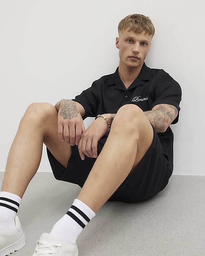 Black Quilted Luminis Shorts