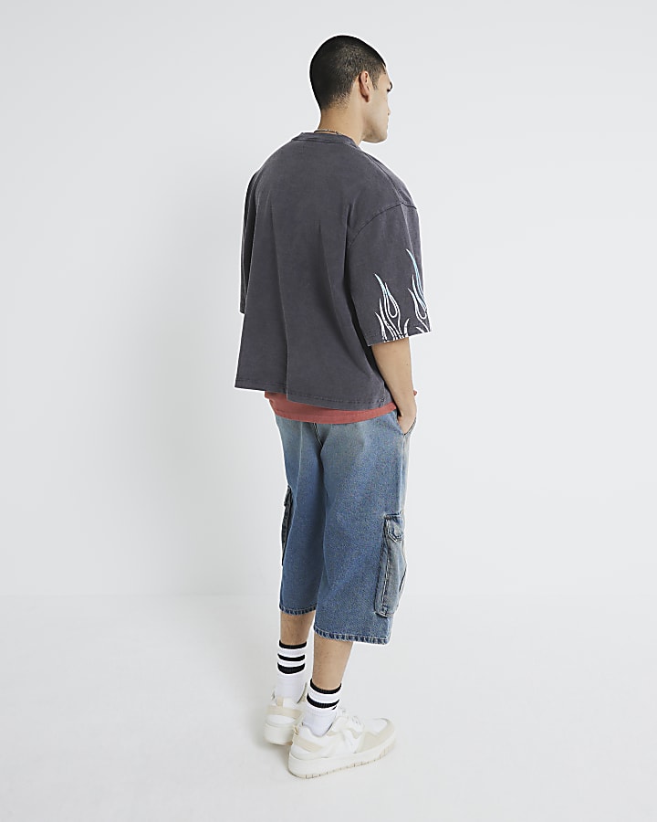 Black Cropped Fit Washed Eagle T-Shirt