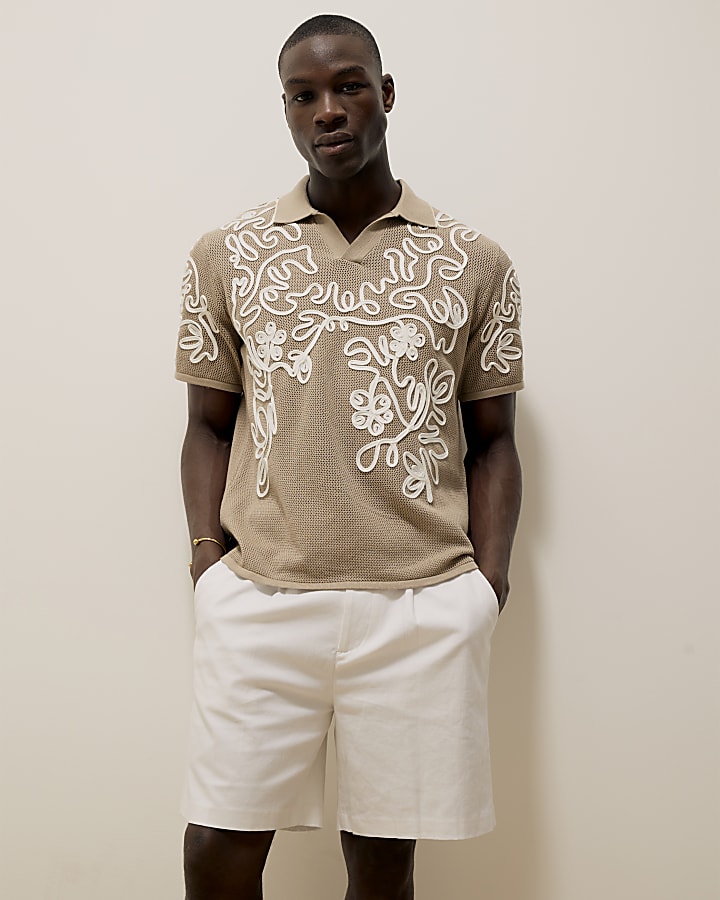 White Relaxed Fit Linen Blend Shorts