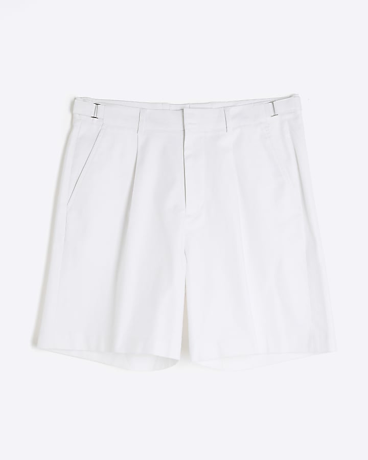 White Relaxed Fit Linen Blend Shorts