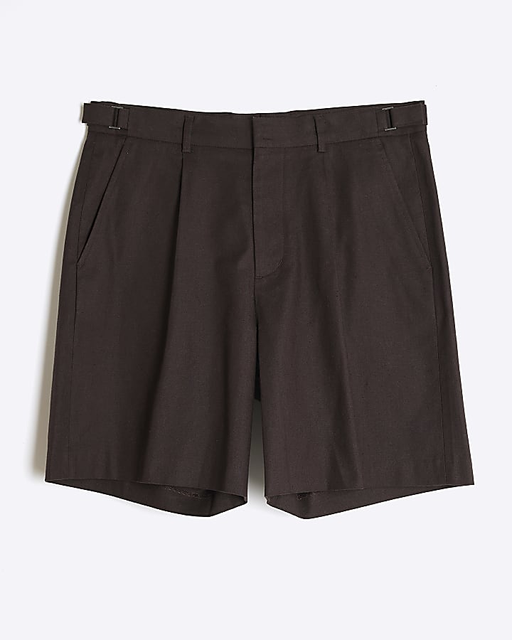 Brown Relaxed Fit Linen Blend Shorts