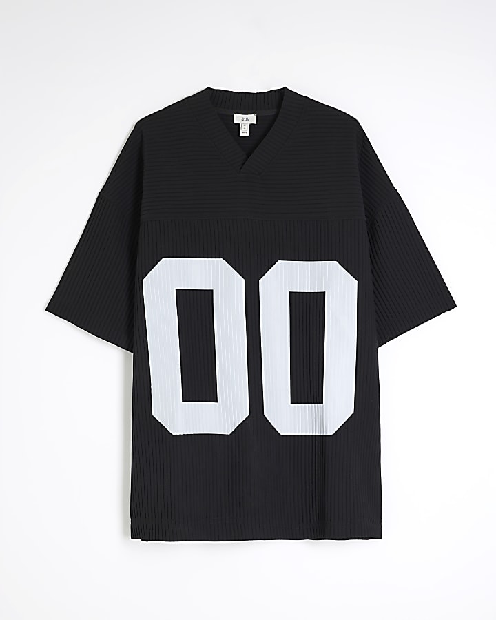 Black Short Sleeve Plisse Football T-Shirt