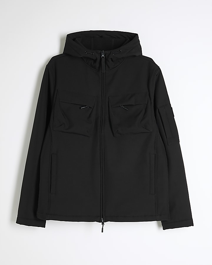 Black Hooded Softshell Jacket