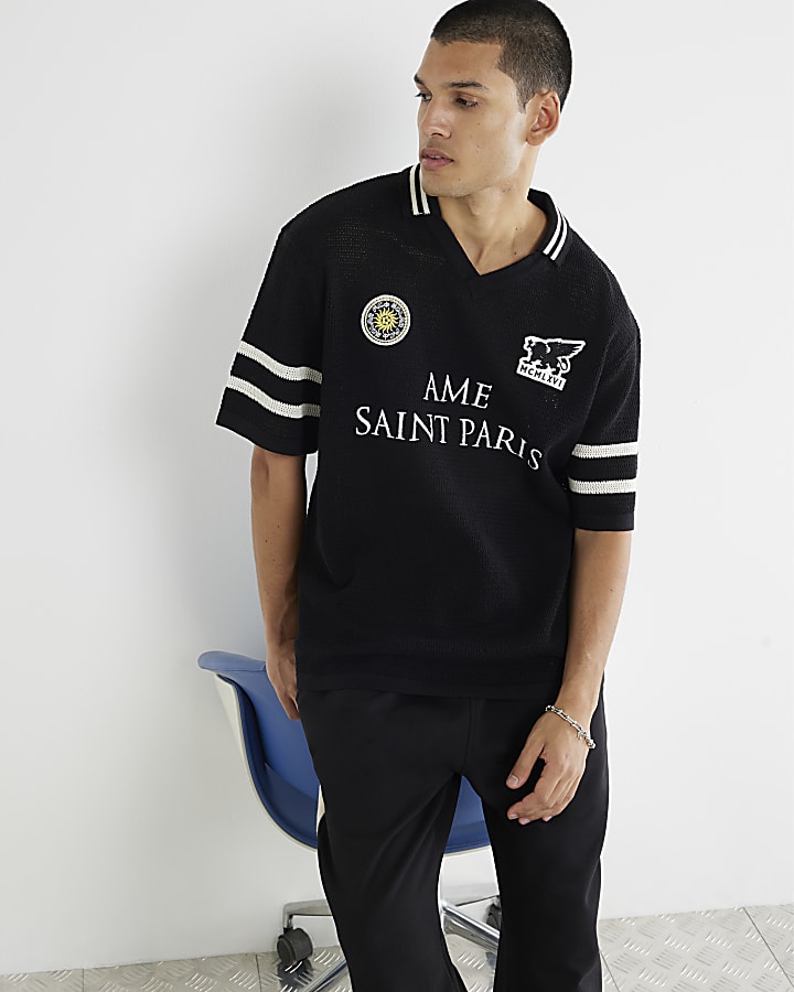 Black Knitted Motorsport Polo Shirt