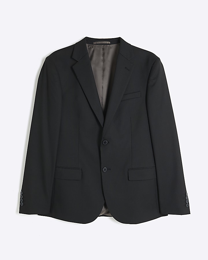 Black Stretch Skinny Fit Twill Suit Jacket