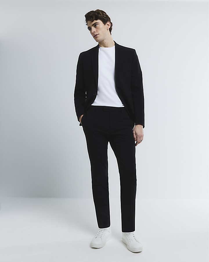 Black Stretch Skinny Fit Twill Suit Jacket