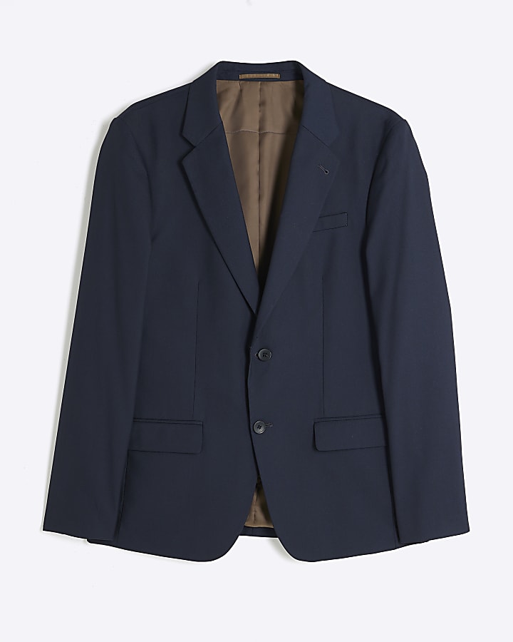 Navy Stretch Skinny Fit Twill Suit Jacket