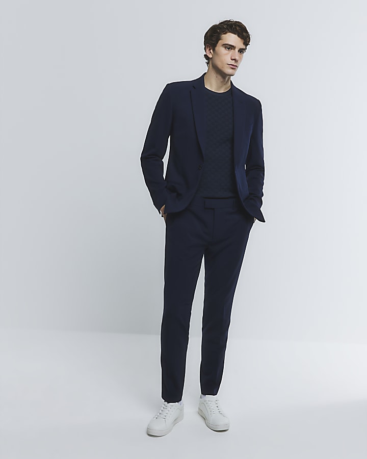 Navy Stretch Skinny Fit Twill Suit Jacket