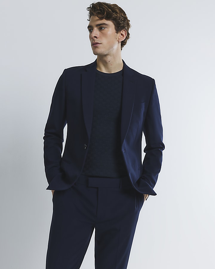 Navy Stretch Skinny Fit Twill Suit Jacket