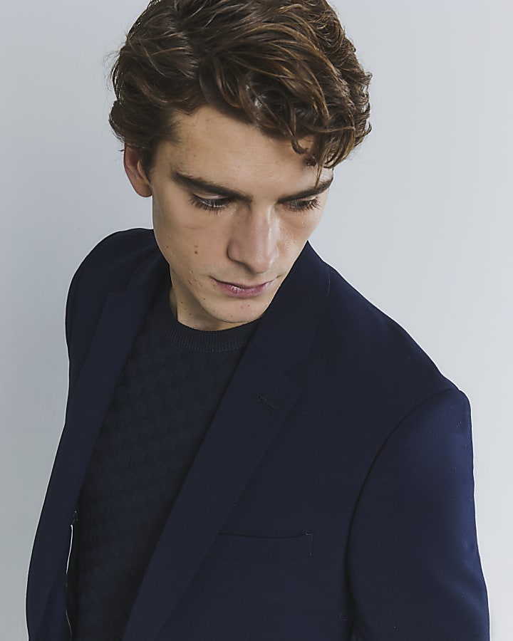 Navy Stretch Skinny Fit Twill Suit Jacket