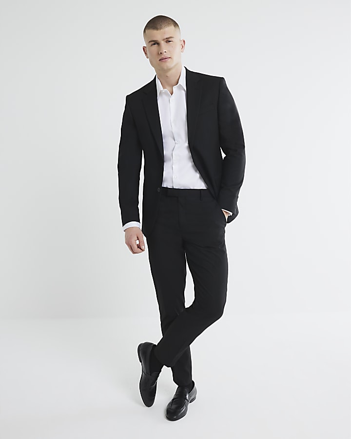 Black Stretch Skinny Fit Twill Suit Trousers