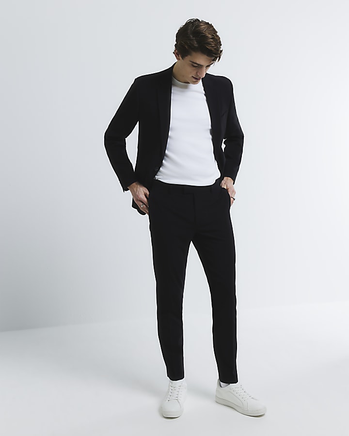 Black Stretch Skinny Fit Twill Suit Trousers