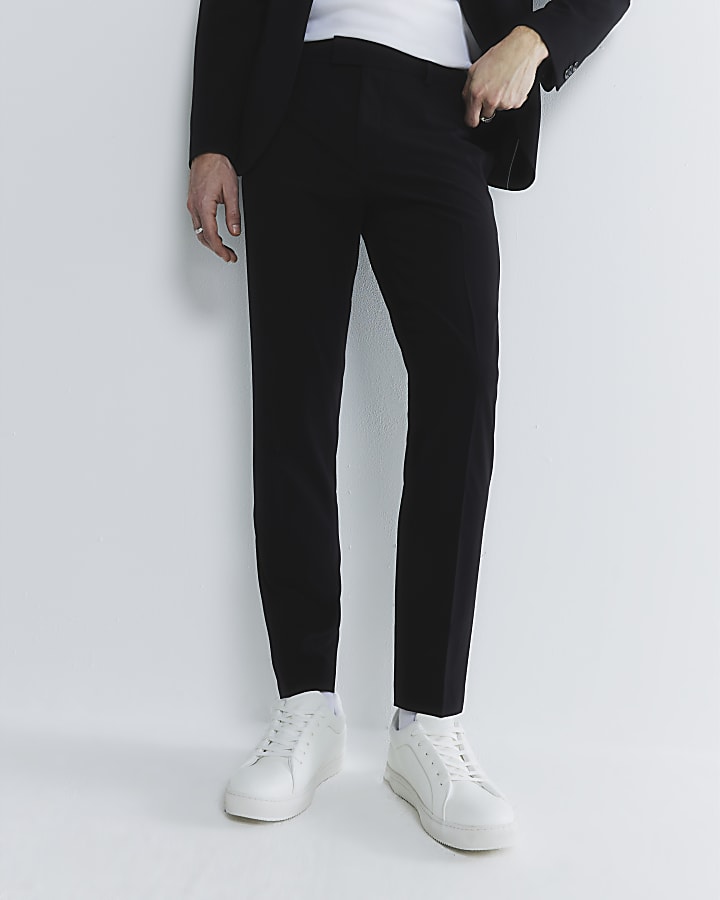 Black Stretch Skinny Fit Twill Suit Trousers