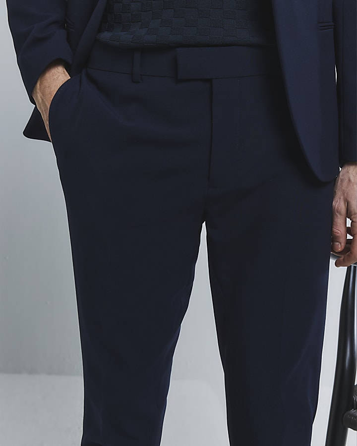 Navy Stretch Skinny Twill Suit Trousers