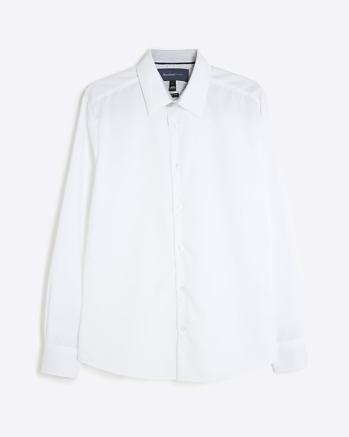 White Slim Fit Contrast Trim Shirt