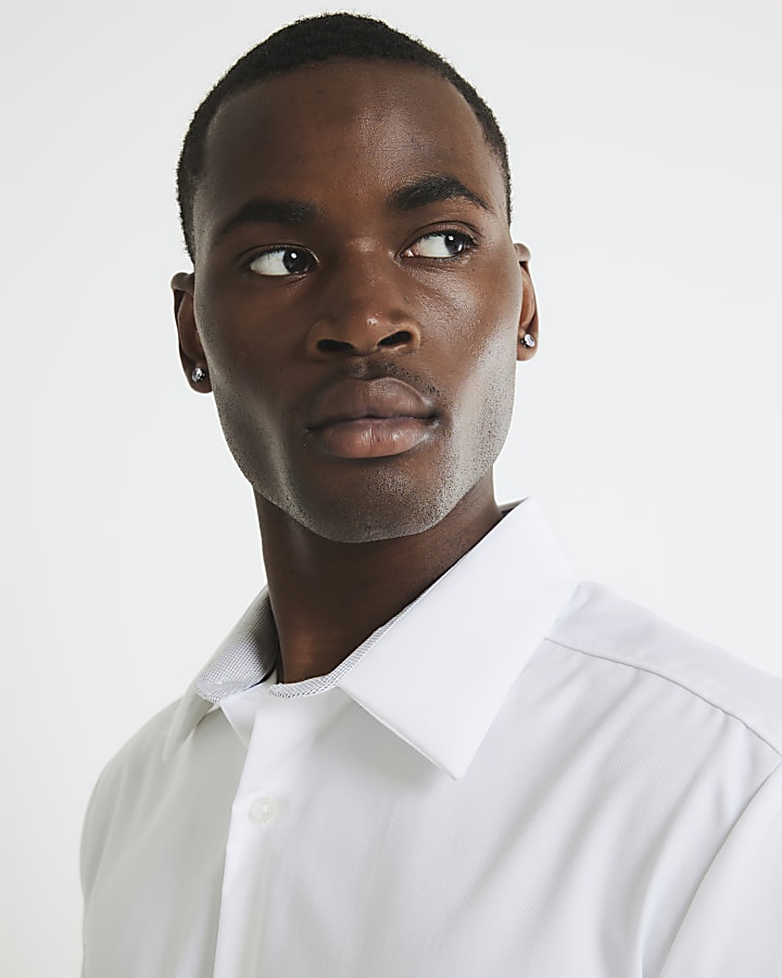 White Slim Fit Contrast Trim Shirt