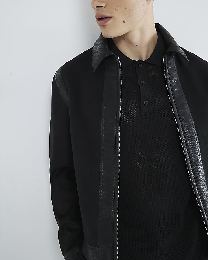 Black Faux Leather Trim Jacket