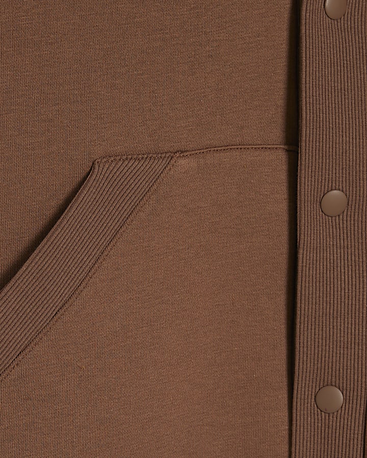 Brown Long Sleeve Baseball Collar Cardigan