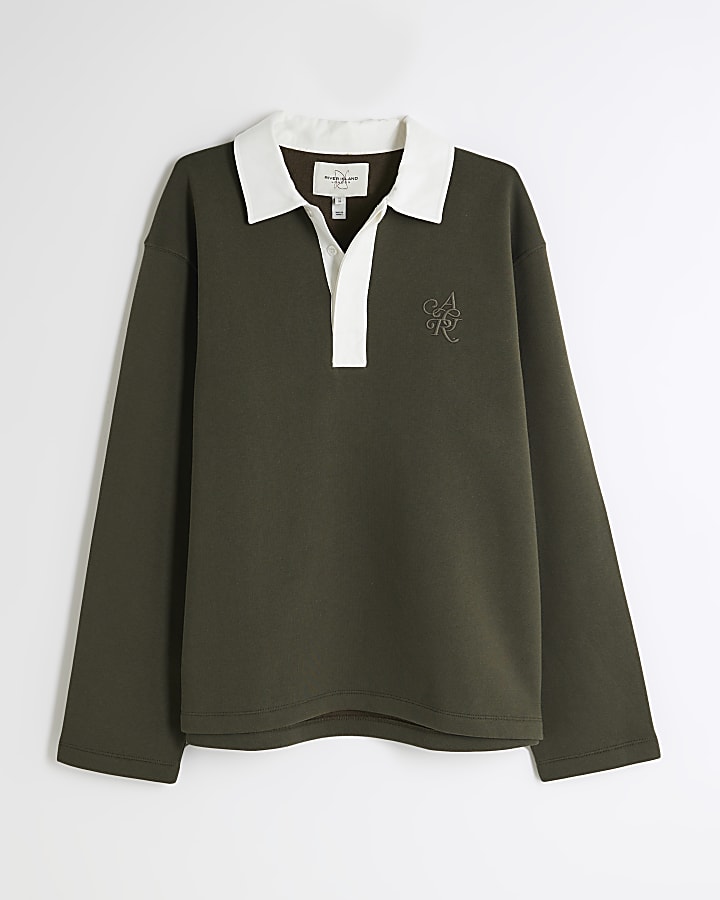 Khaki Regular Fit Rugby Embroidery Sweatshirt