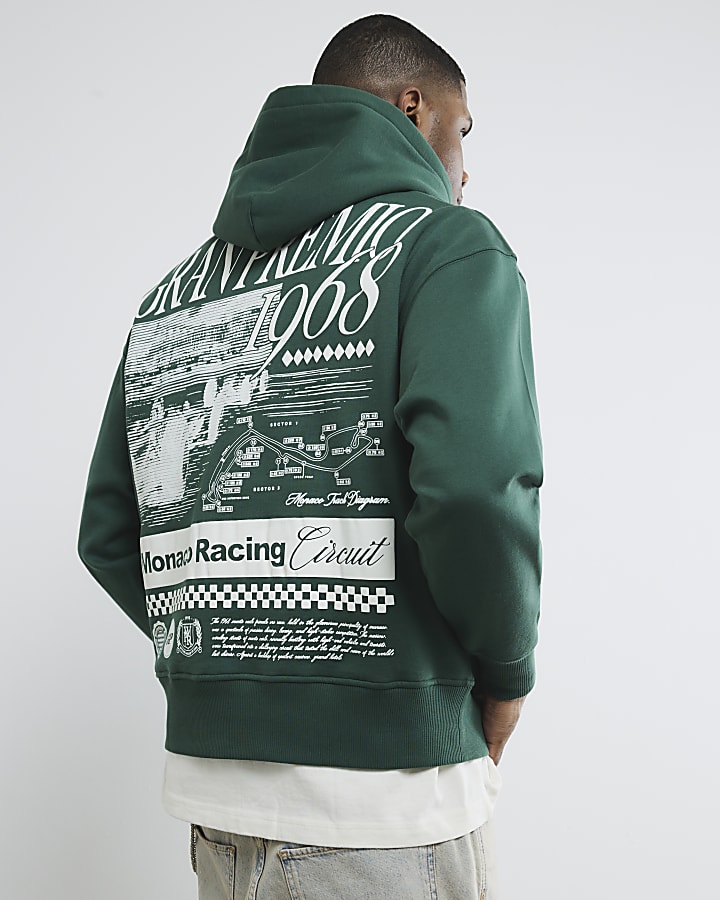 Green Oversized Gran Premio Print Hoodie