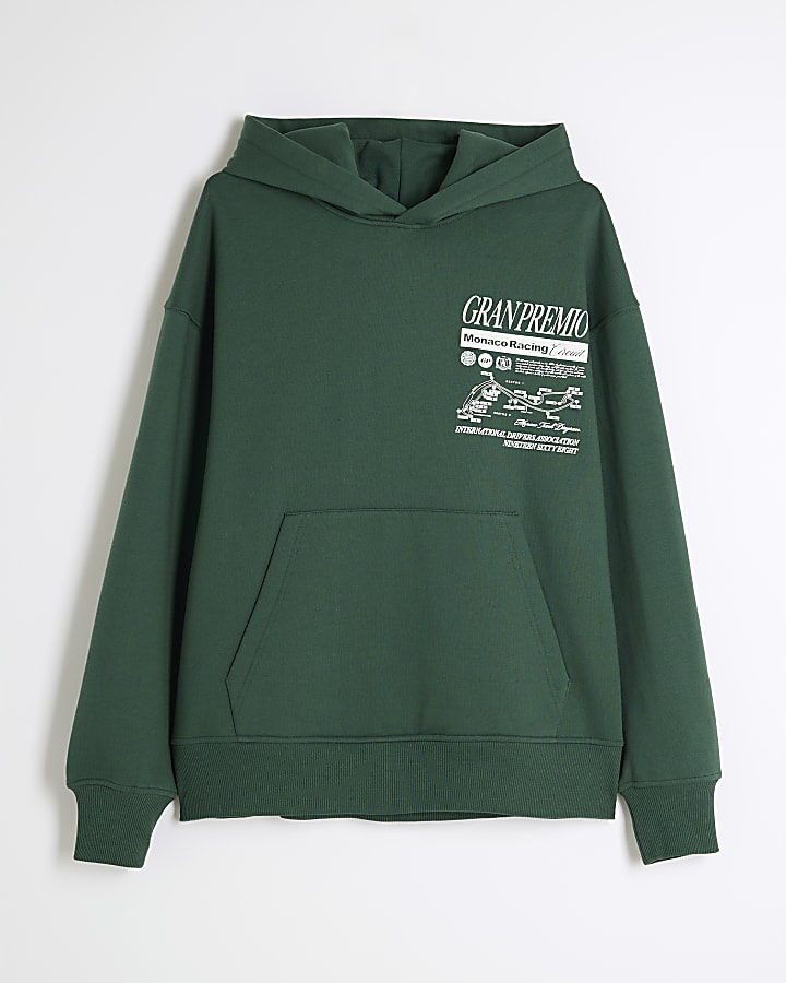 Green Oversized Gran Premio Print Hoodie