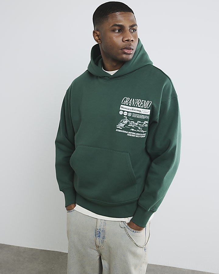 Green Oversized Gran Premio Print Hoodie