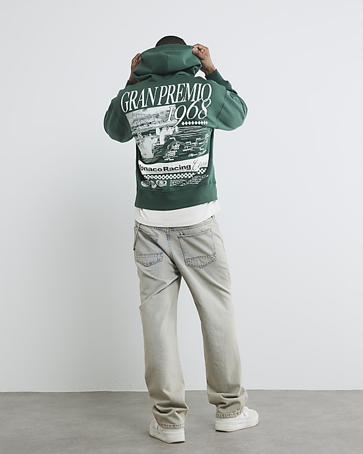 Green Oversized Gran Premio Print Hoodie