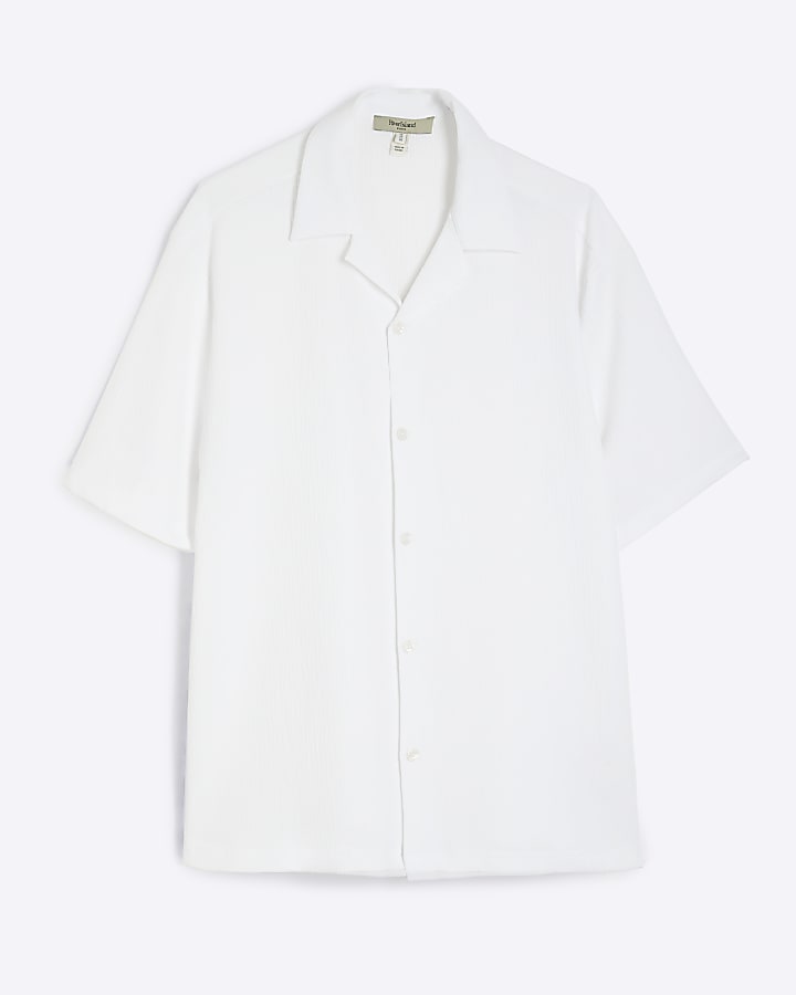 White Regular Fit Crinkle Shirt