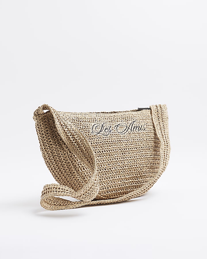 Stone Raffia Les Amis Cross Body Bag