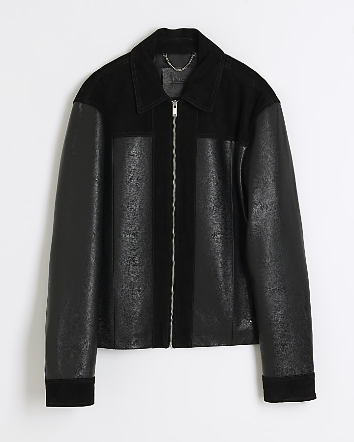 Black Premium Leather Panelled Jacket