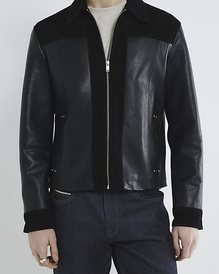 Black Premium Leather Panelled Jacket