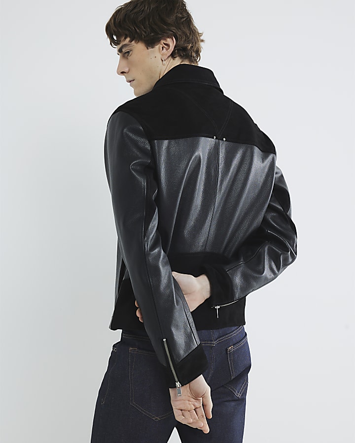 Black Premium Leather Panelled Jacket