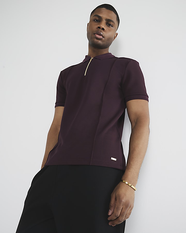 Red Short Sleeve Twill Taped Polo Shirt