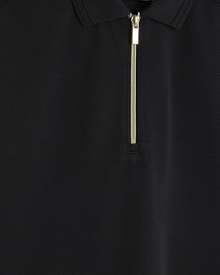 Black Slim Fit Twill Taped Polo Shirt