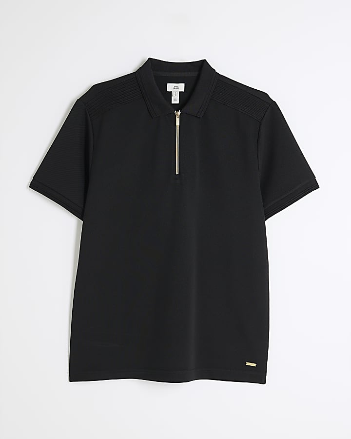 Black Slim Fit Twill Taped Polo Shirt