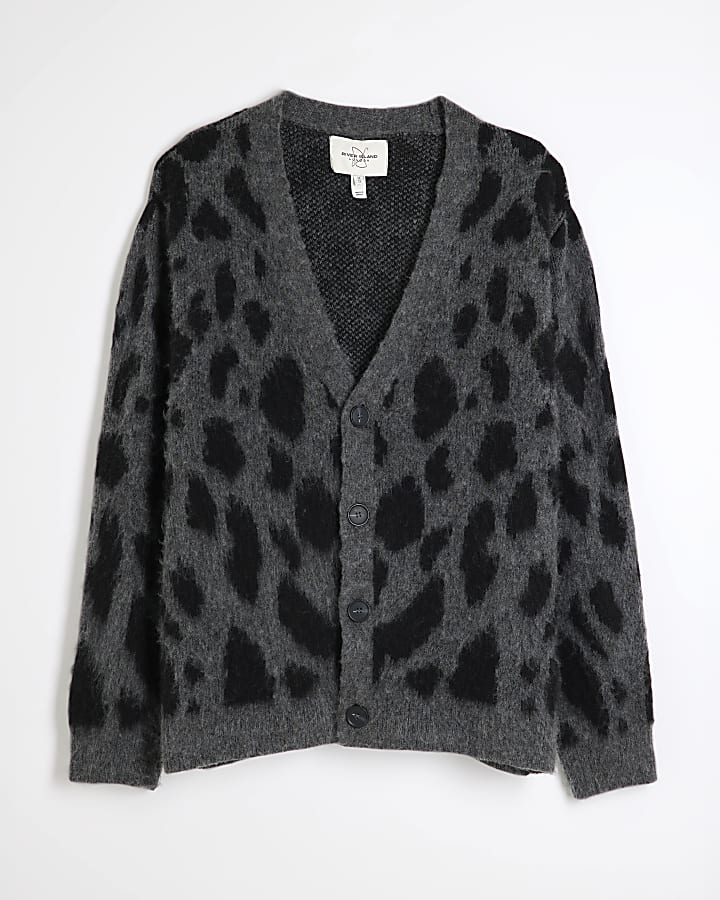 Grey Leopard Print Cardigan