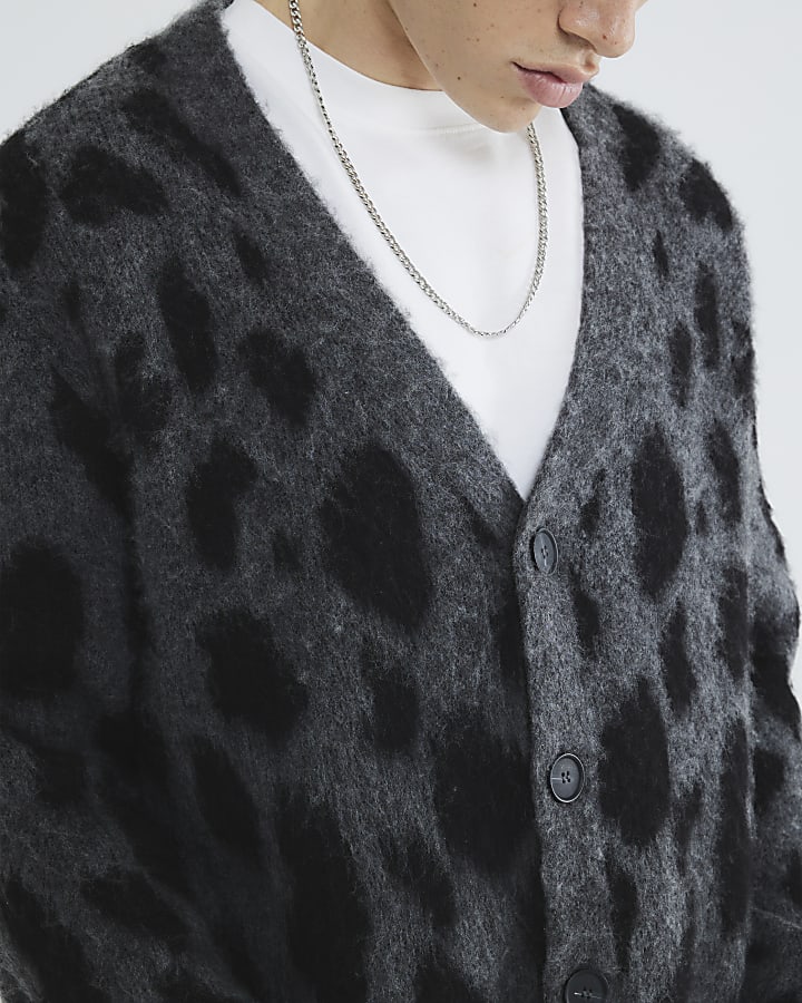 Grey Leopard Print Cardigan