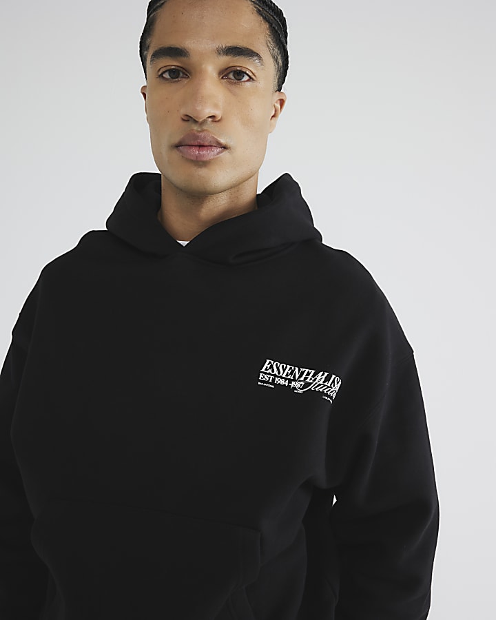Black Oversized Essentialism Hoodie