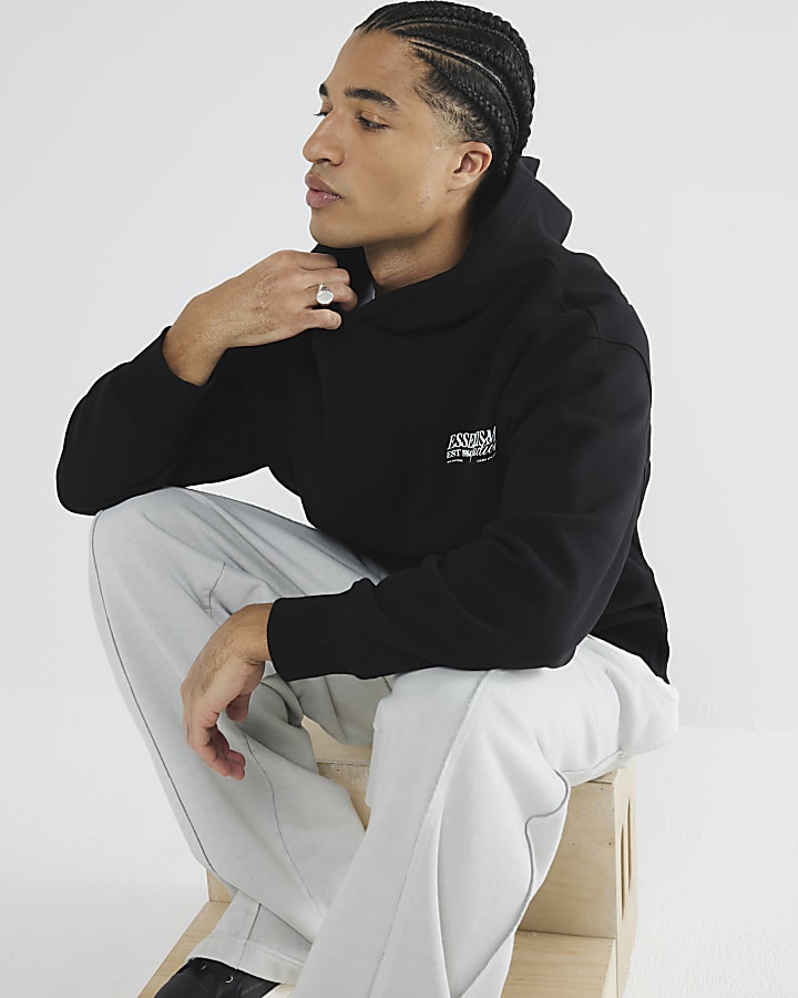 Black Oversized Essentialism Hoodie