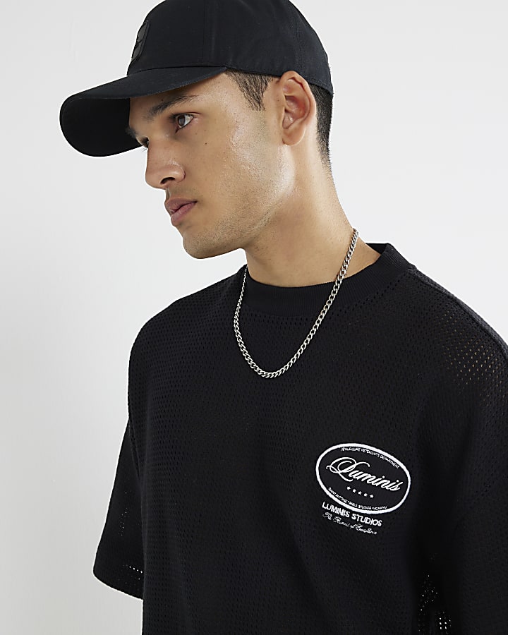 Black Regular Fit Luminis Crochet T-Shirt