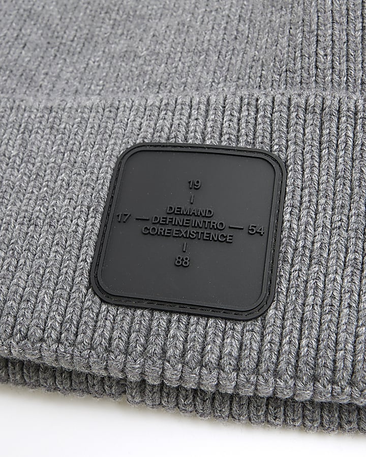 Grey Rubber Badge Beanie