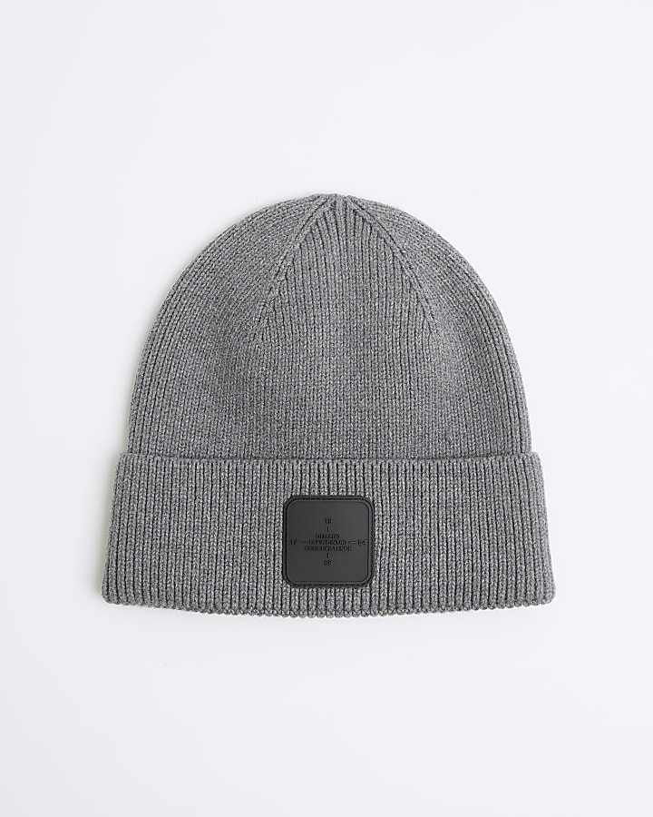 Grey Rubber Badge Beanie