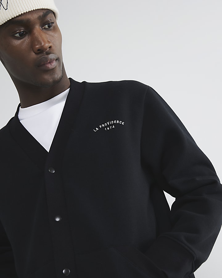 Black Long Sleeve Baseball Cardigan