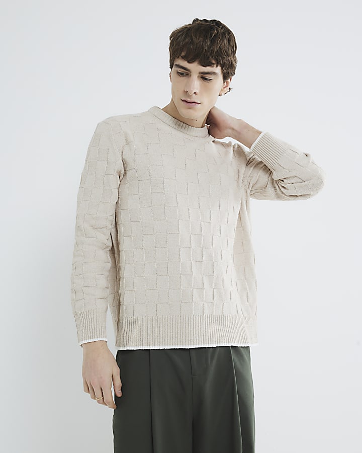 Stone Long Sleeve Checkerboard Jumper