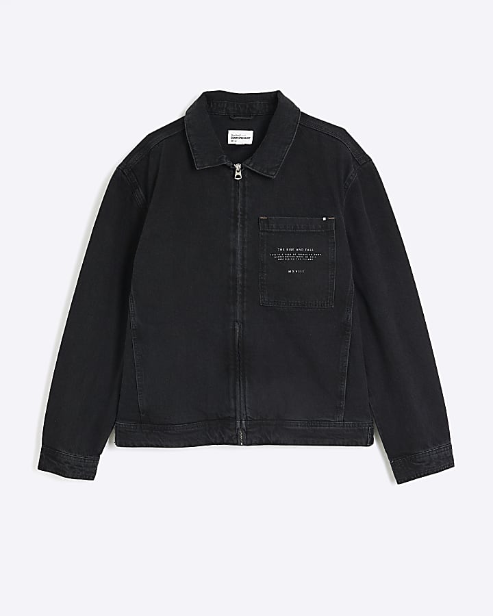 Black Zip Front Denim Jacket