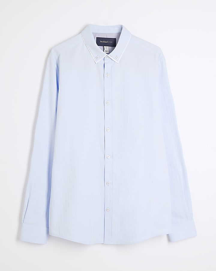 Blue Slim Fit Double Collar Shirt