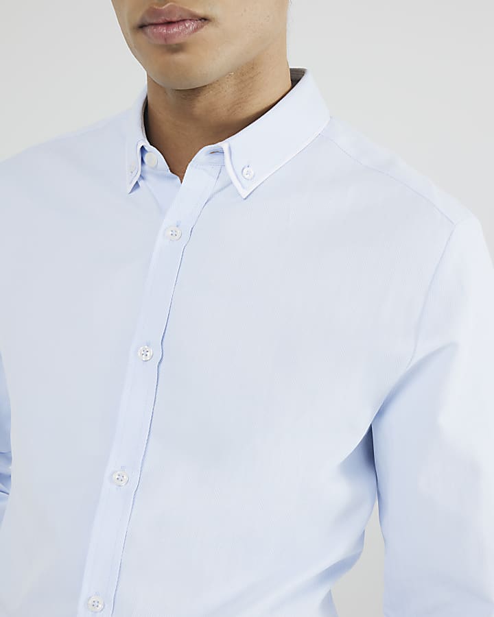 Blue Slim Fit Double Collar Shirt